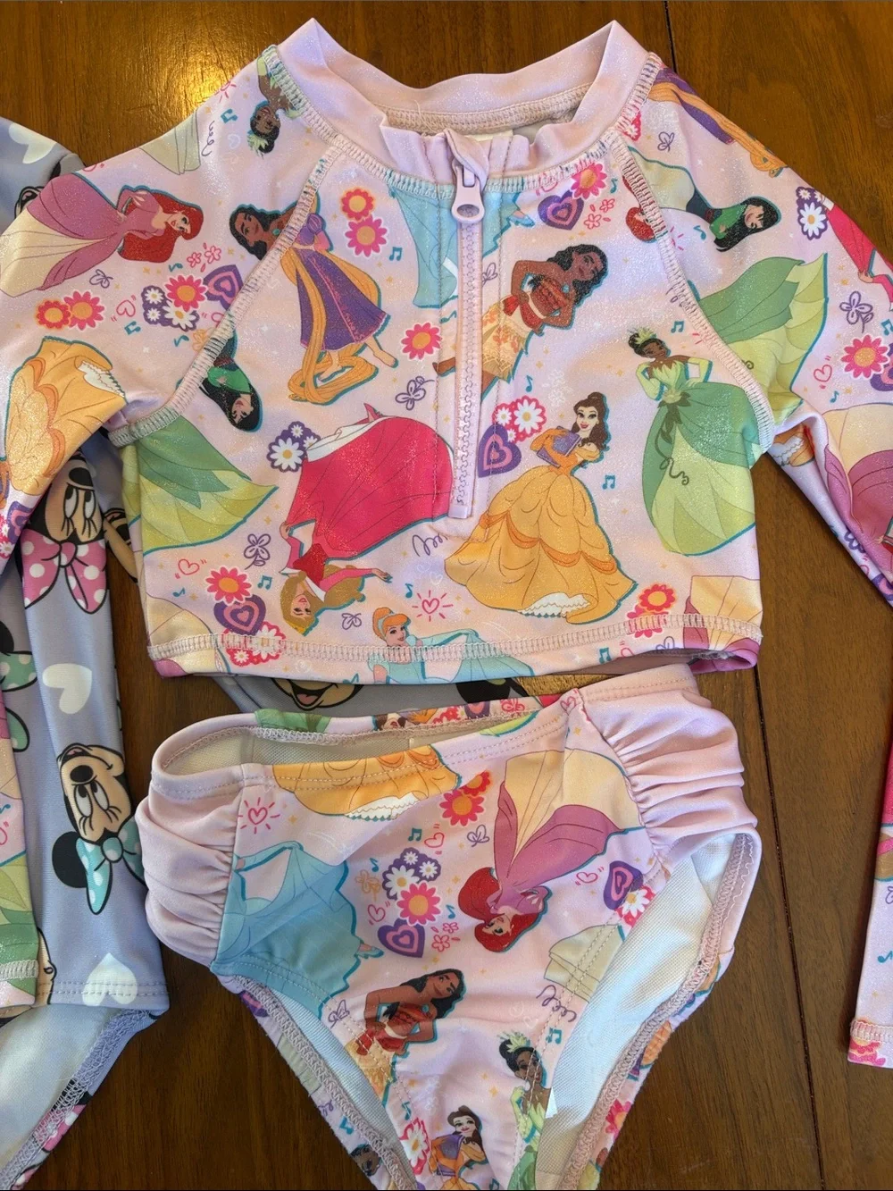 Two Girls 3T Disney Minnie & Princess Rashguard Swimsuits - Pink, Lavender - Picture 3 of 3